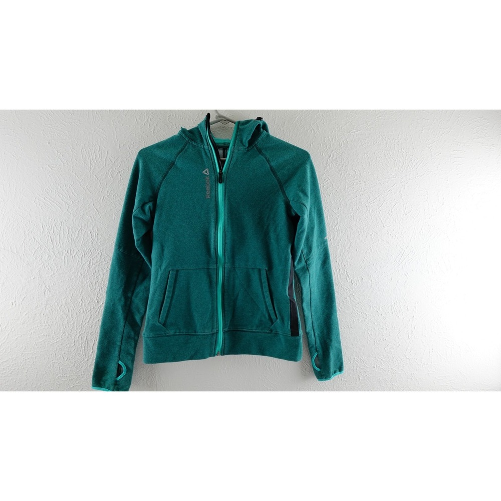 Reebok Activewear play dry Jacket Womens Sz XS green Full Zip Pocket Hoodie Flex